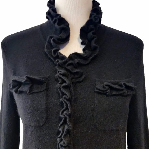 Collection Fifty Nine Womens Black 100% Cashmere Ruffle Trim Snaps Cardigan M - Picture 4 of 9